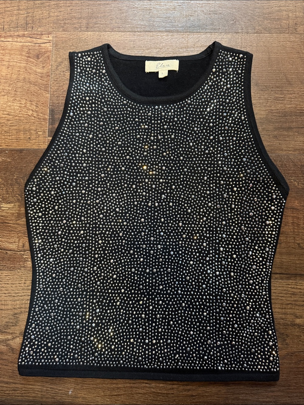 Elan Black Tank Top with Metallic Stud Detailing